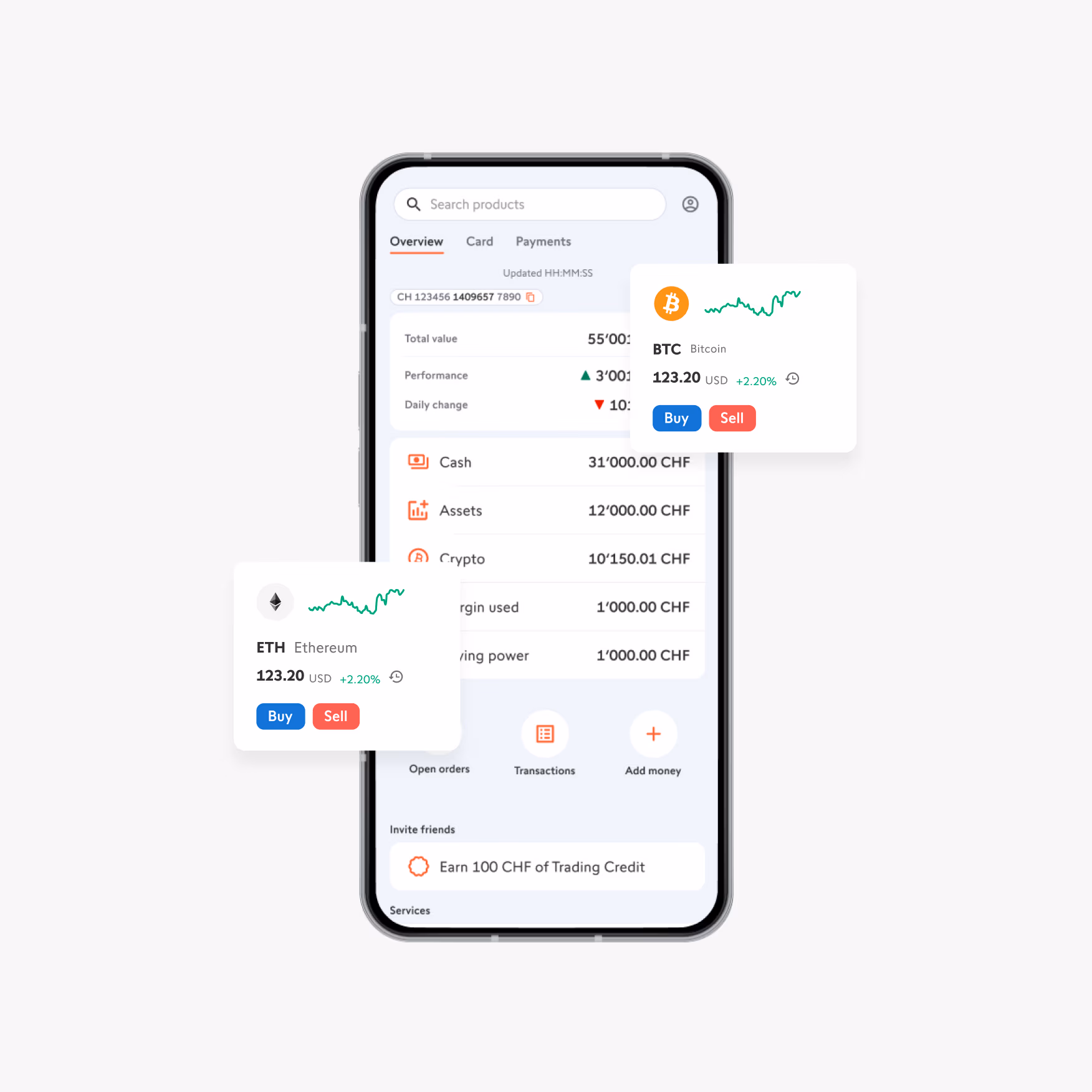 Timeline Advisors Management Mobile app with cryptocurrencies 